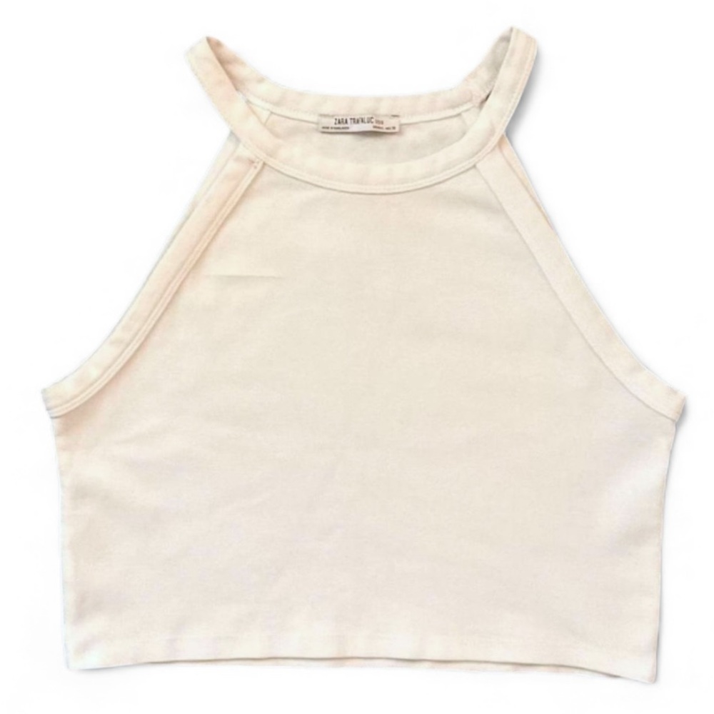 💐ZARA Sleeveless Ribbed Cropped Top in Cream Size Medium